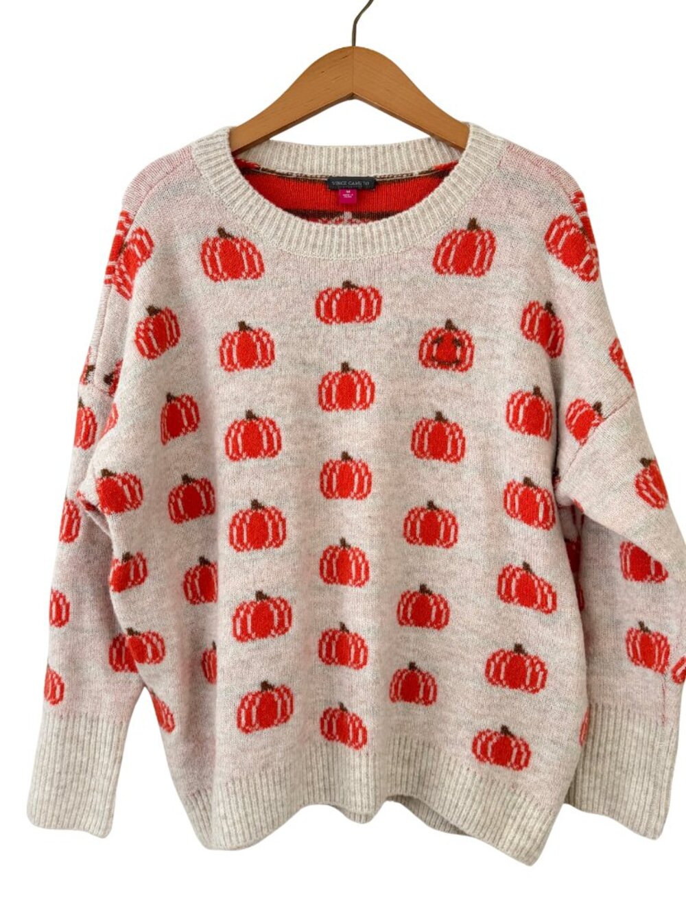 Vince Camuto Pumpkin Print Oatmeal Knit Sweater Women’s Medium Fall Autumn